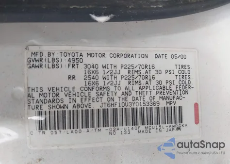 2000 Lexus Rx 300 from USA, damaged, VIN JT6HF10U3Y0153369